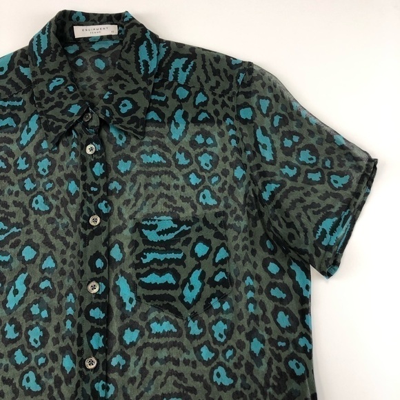 𝅺EQUIPMENT Femme silk leopard print shirt sleeve button down blouse XS - Picture 3 of 8